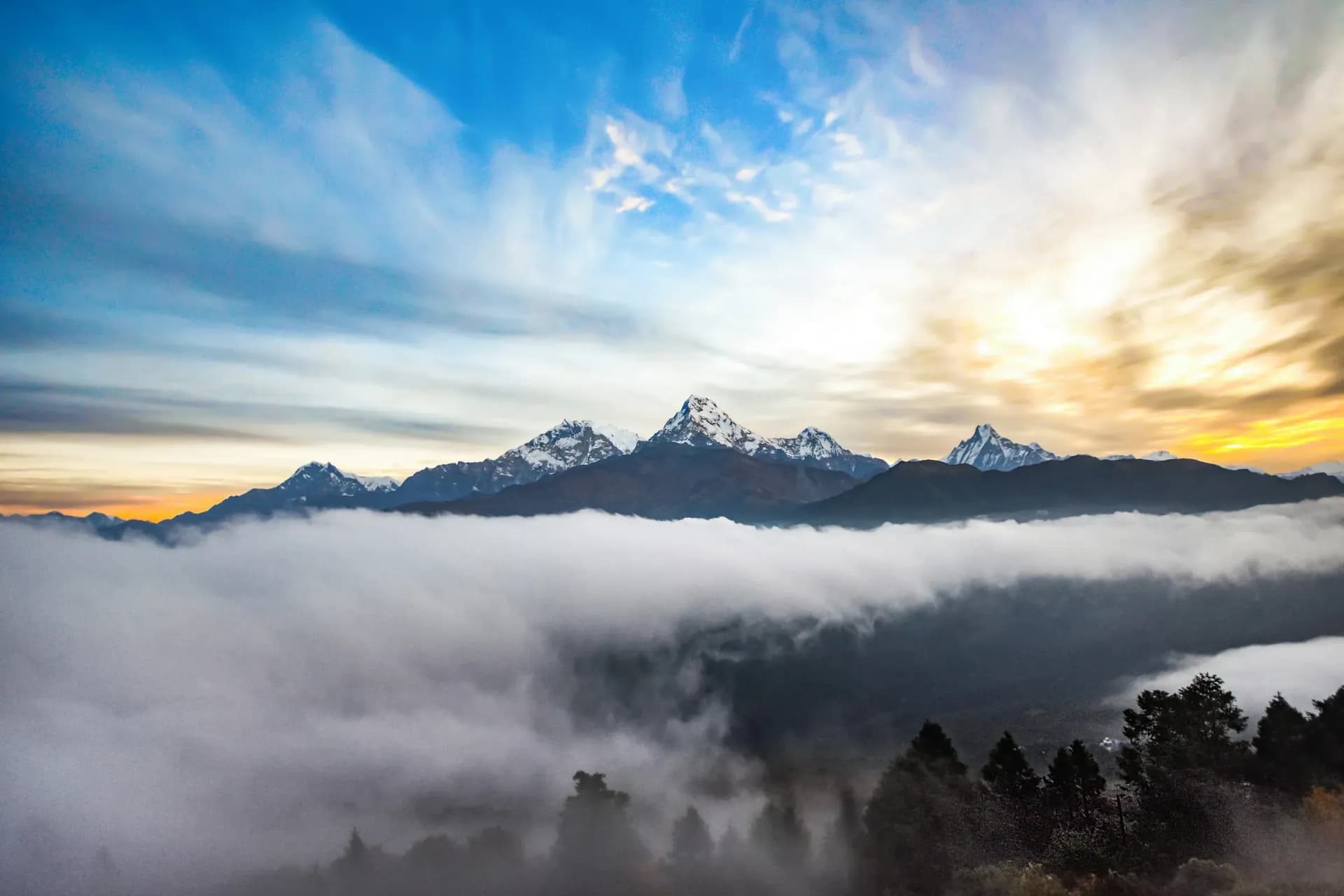 Sunrise over the Annapurna and Dhaulagiri ranges from Poon Hill