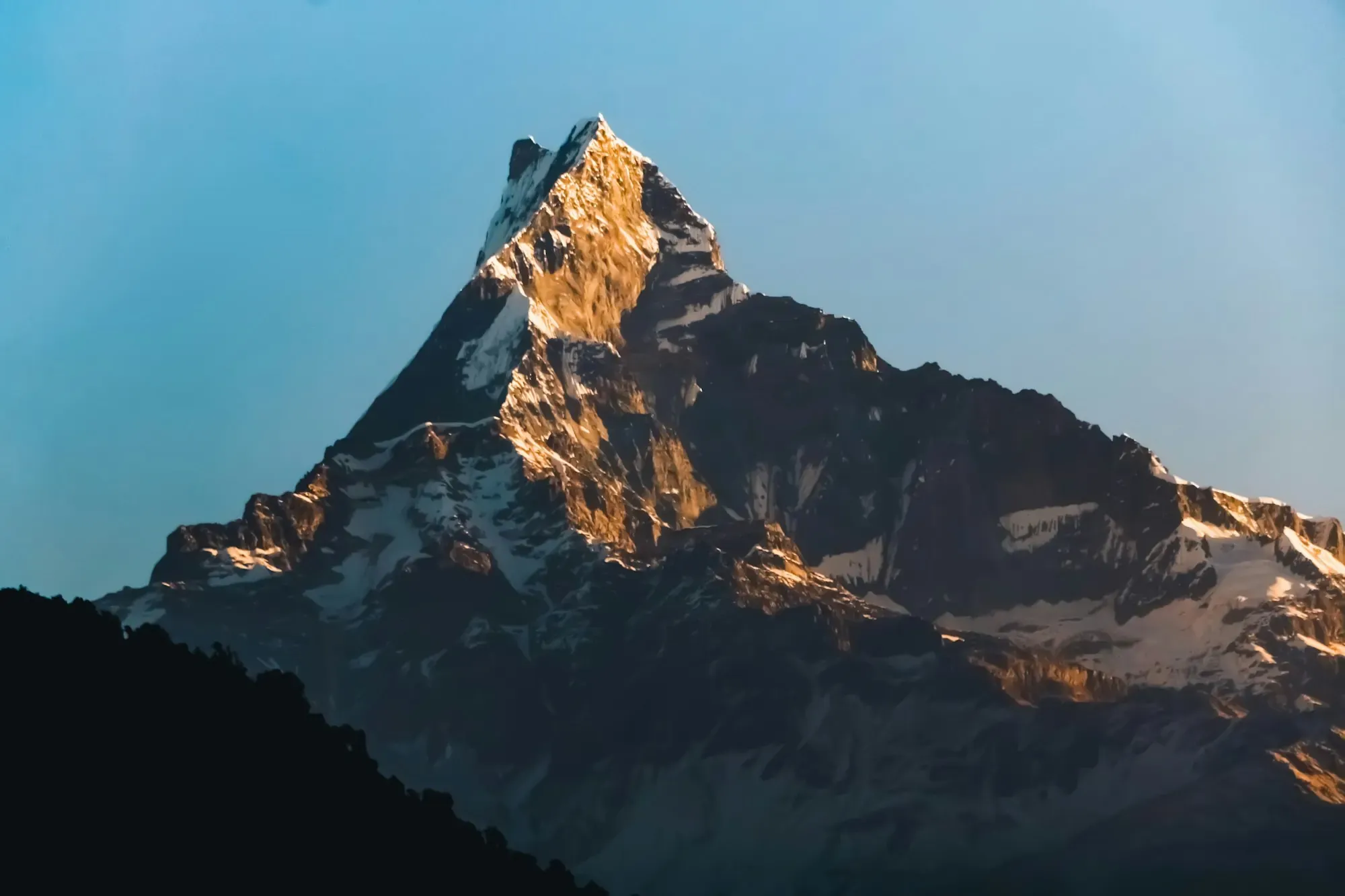 Golden light on the summit of Machhapuchhre (Fishtail)