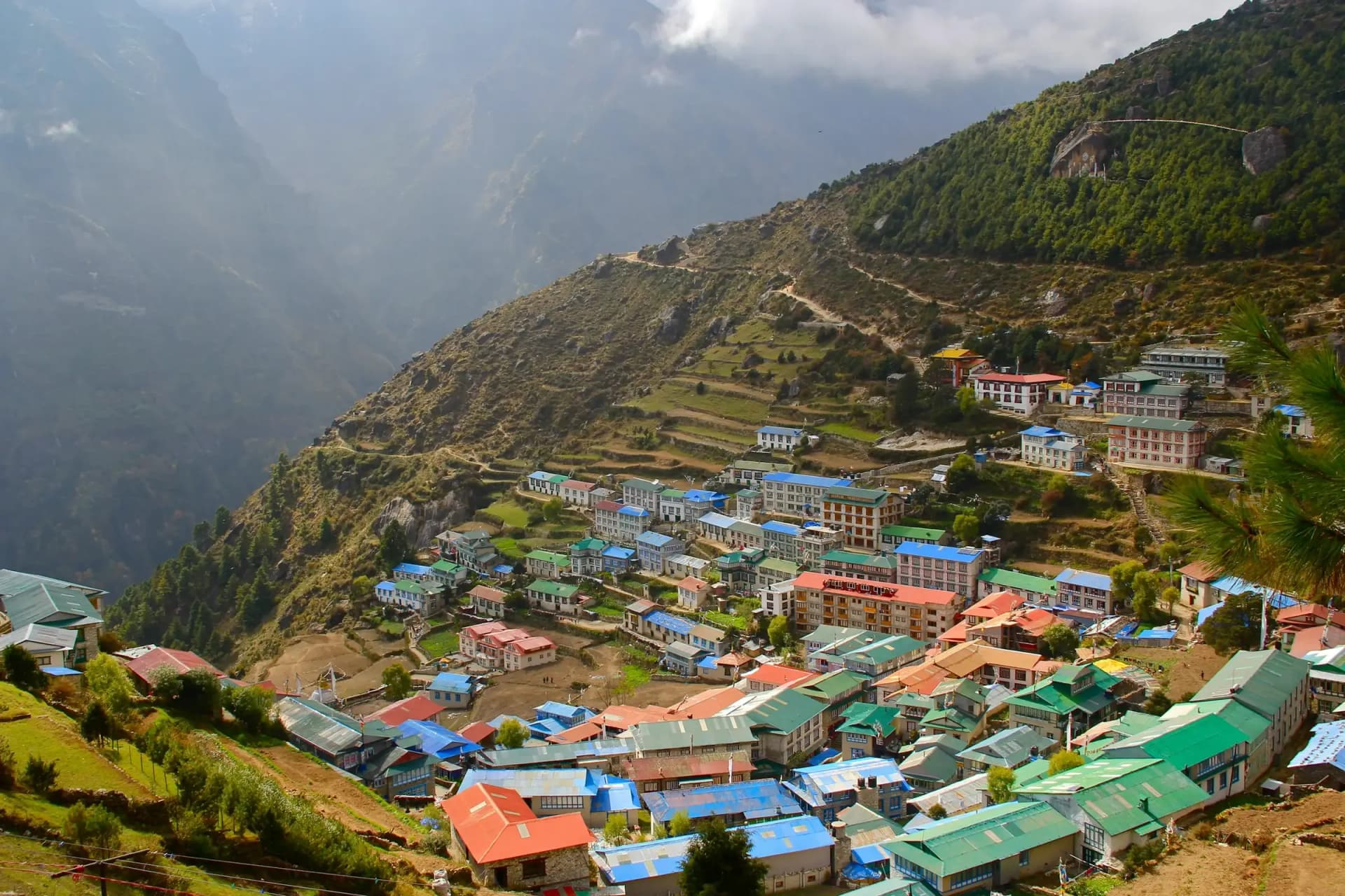 The terraced lodges of Namche Bazaar on the Everest trail