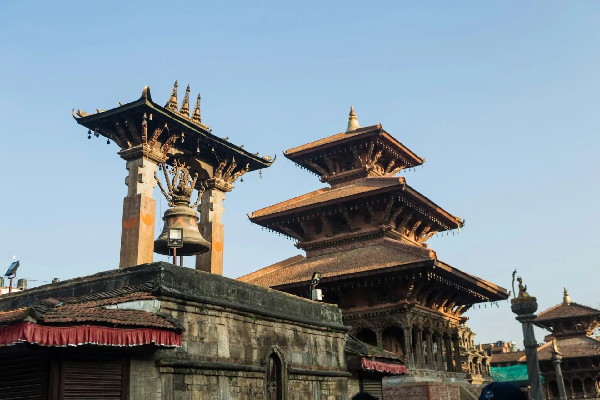 Pagoda temples and the great bell of Patan Durbar Square