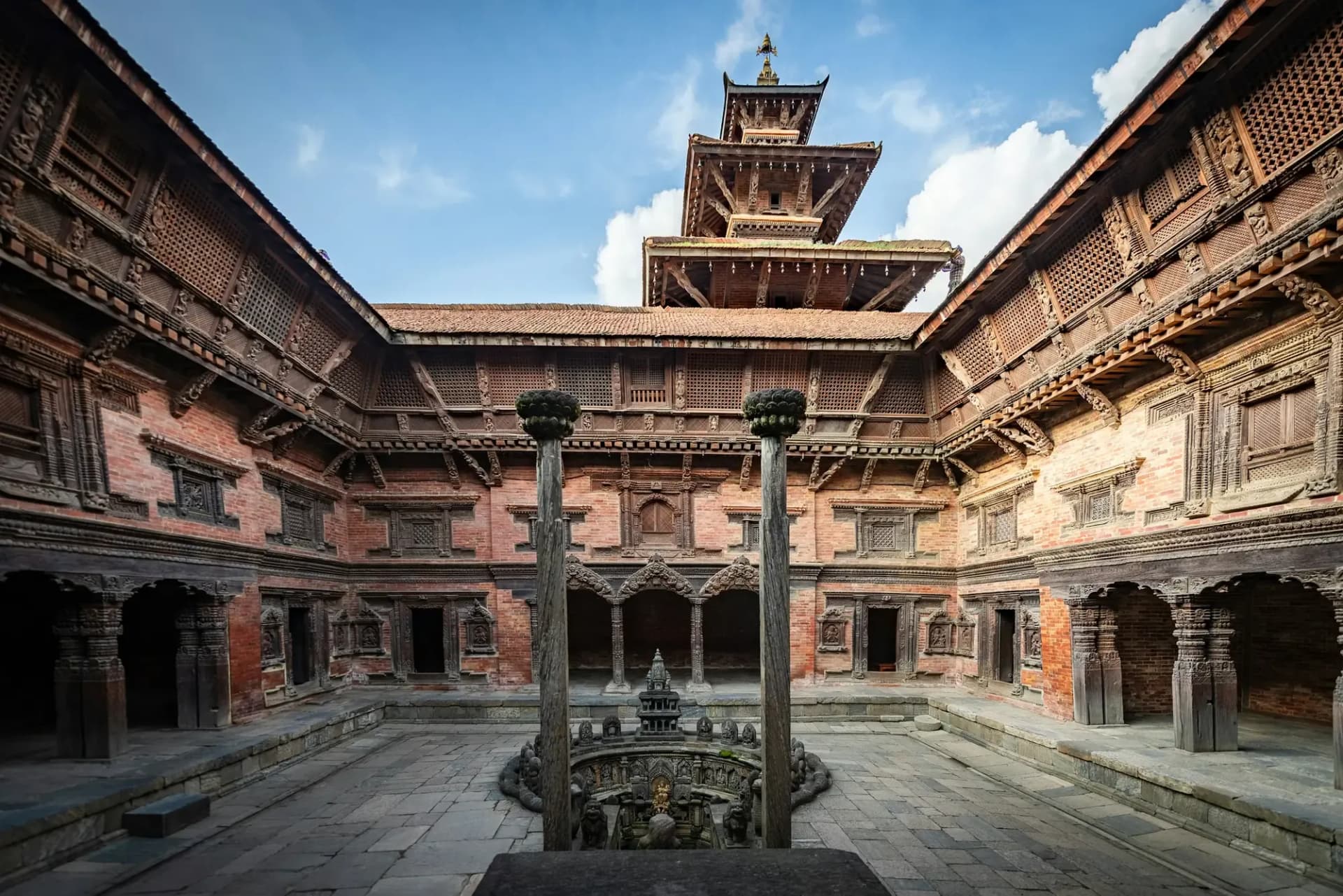 Carved courtyard of the royal palace at Patan Durbar Square