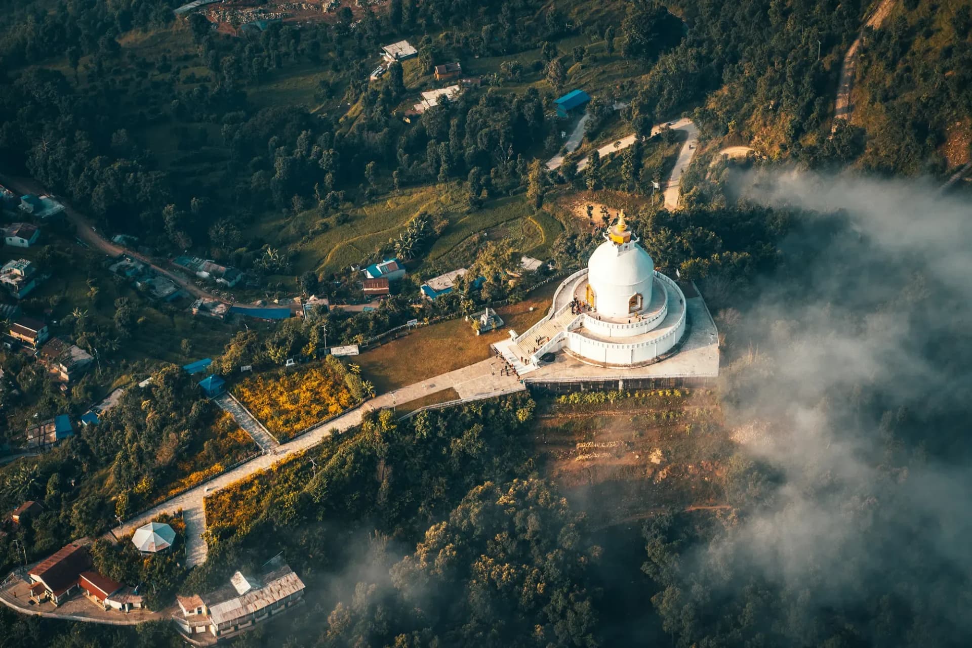 The World Peace Pagoda above Pokhara and Phewa Lake